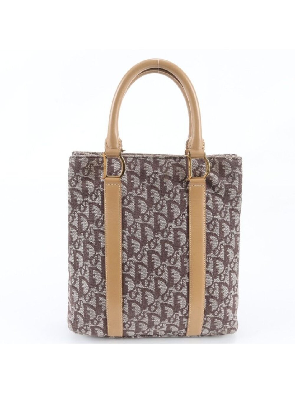 Dior Trotter Leather Canvas Handbag Tote Brown